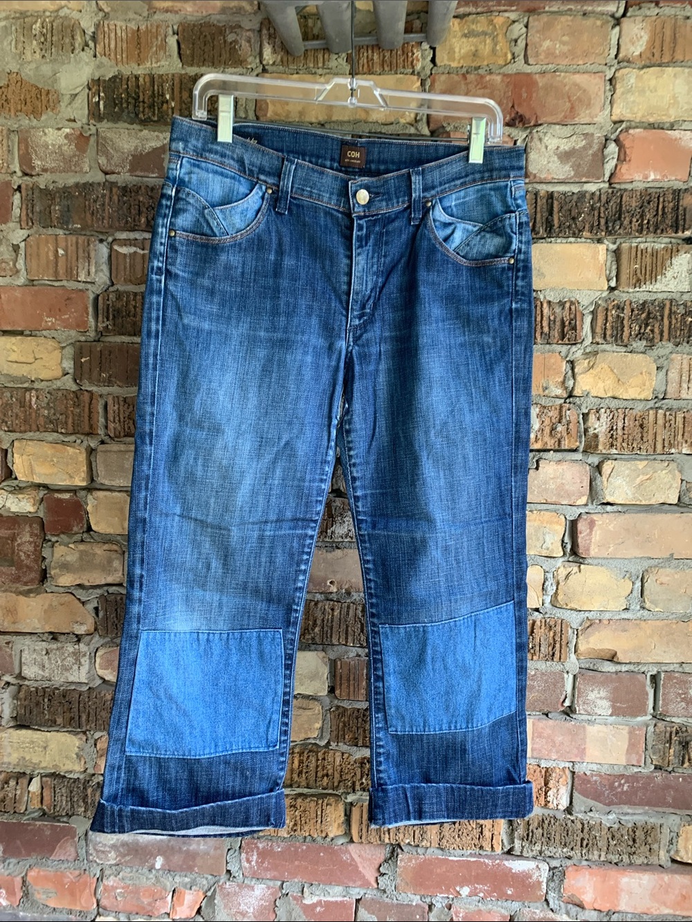 Citizens Of Humanity Two-Tone Patch Knee Cropped Jeans - Blue